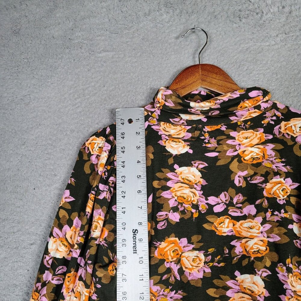 By Anthropologie Top Womens M Black Multi Floral Turtleneck Tiered-Sleeve Blouse - Picture 6 of 12